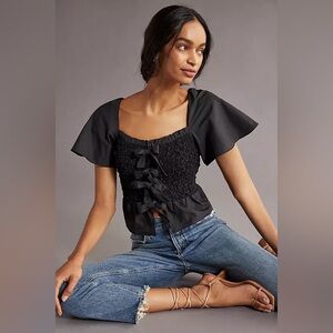 Mare Mare by Anthropologie Smocked Bow-Tie Peplum Crop Top Size M